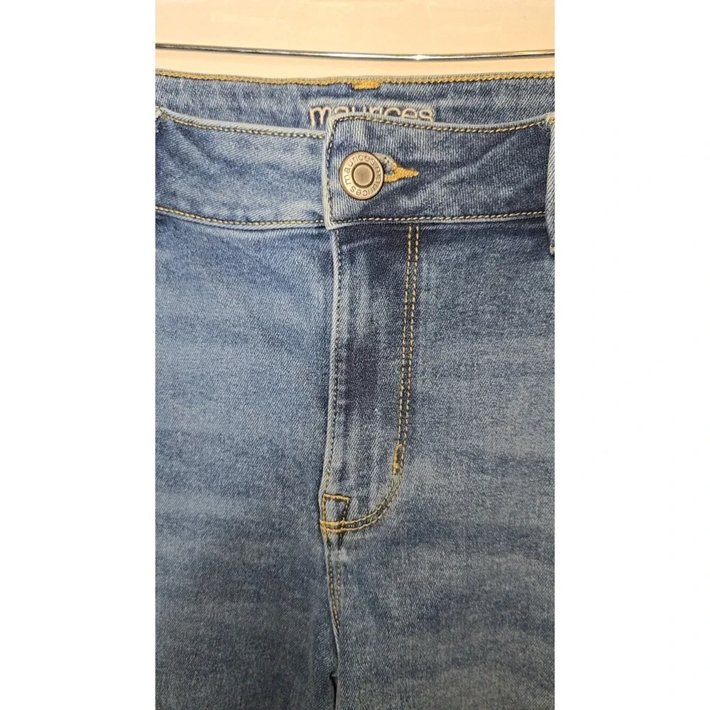 Maurices Jeans Womens L Jegging High‎ Rise Skinny Stretch Raw Hem Medium Wash